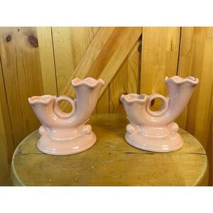 Vintage Abingdon Tiered Taper Candle Holders Stamped 575 Pink (6087)
